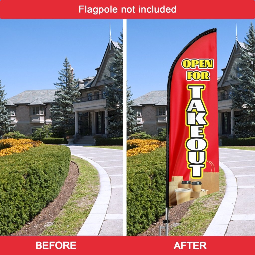 8FT Open For Take Out Red Advertising Swooper Flag(Flagpole Not Included 3.4)