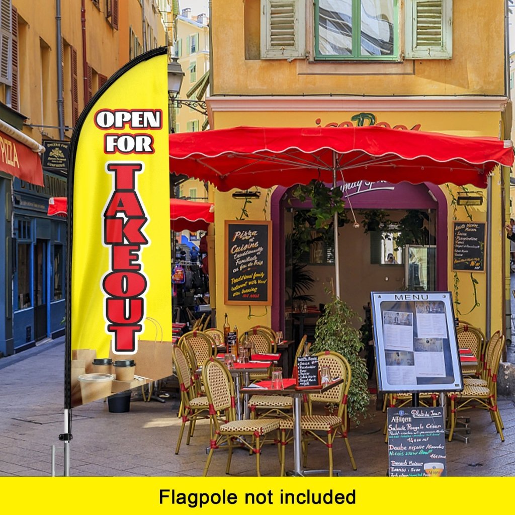 8FT Open For Take Out Yellow Advertising Swooper Flag(Flagpole Not Included 3.4)