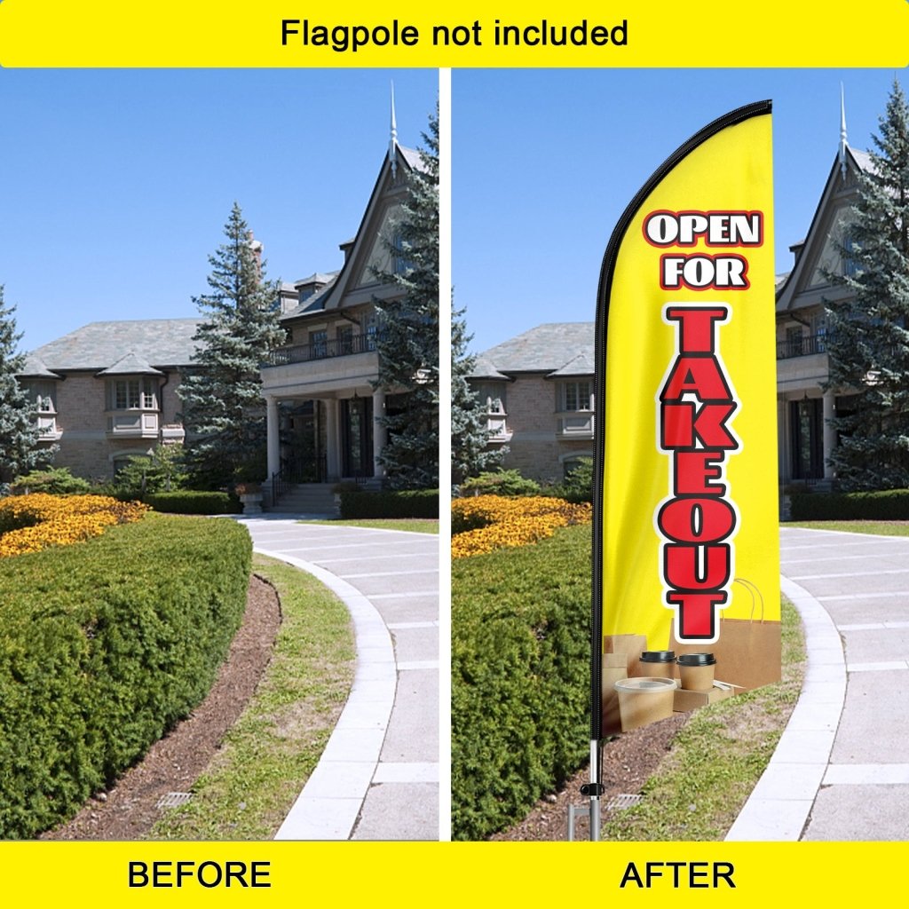 8FT Open For Take Out Yellow Advertising Swooper Flag(Flagpole Not Included 3.4)