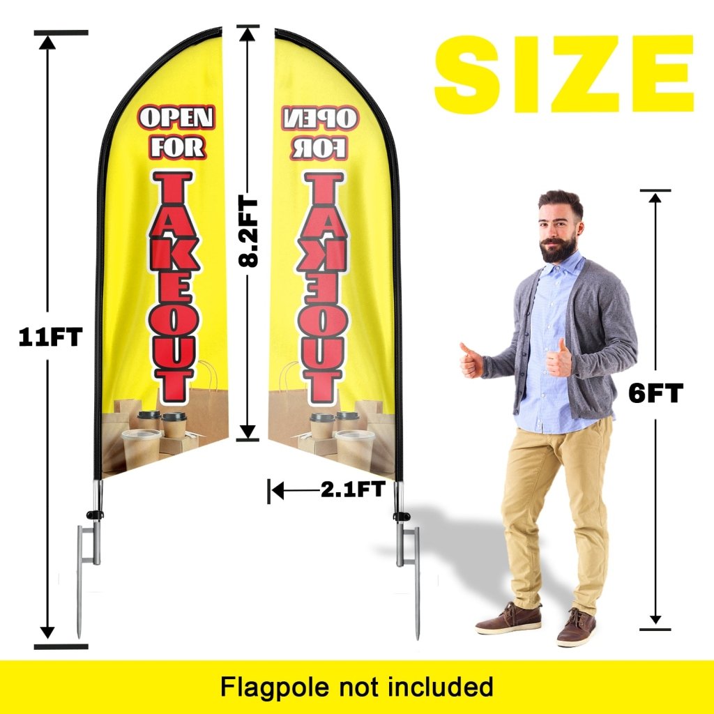 8FT Open For Take Out Yellow Advertising Swooper Flag(Flagpole Not Included 3.4)