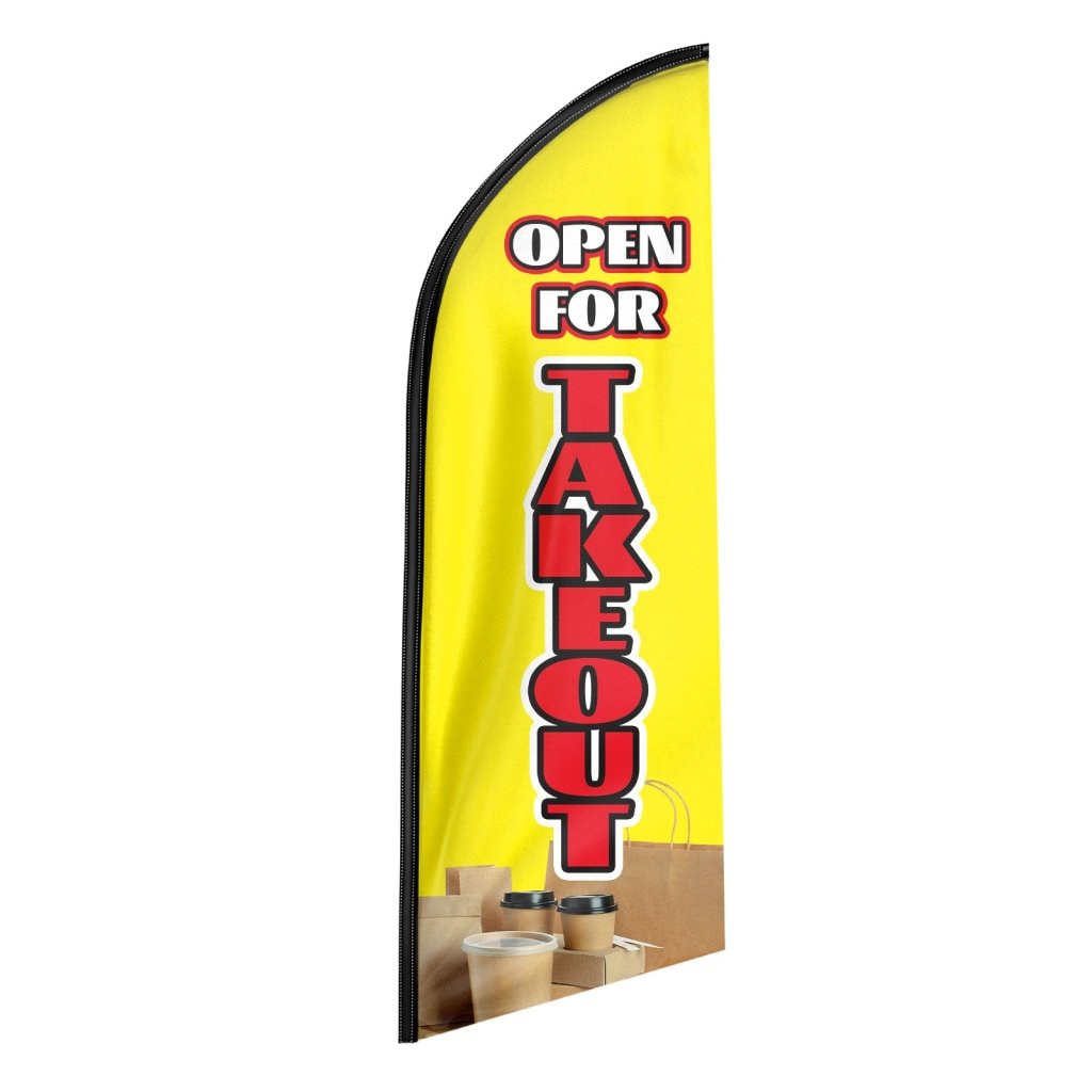 8FT Open For Take Out Yellow Advertising Swooper Flag(Flagpole Not Included 3.4)
