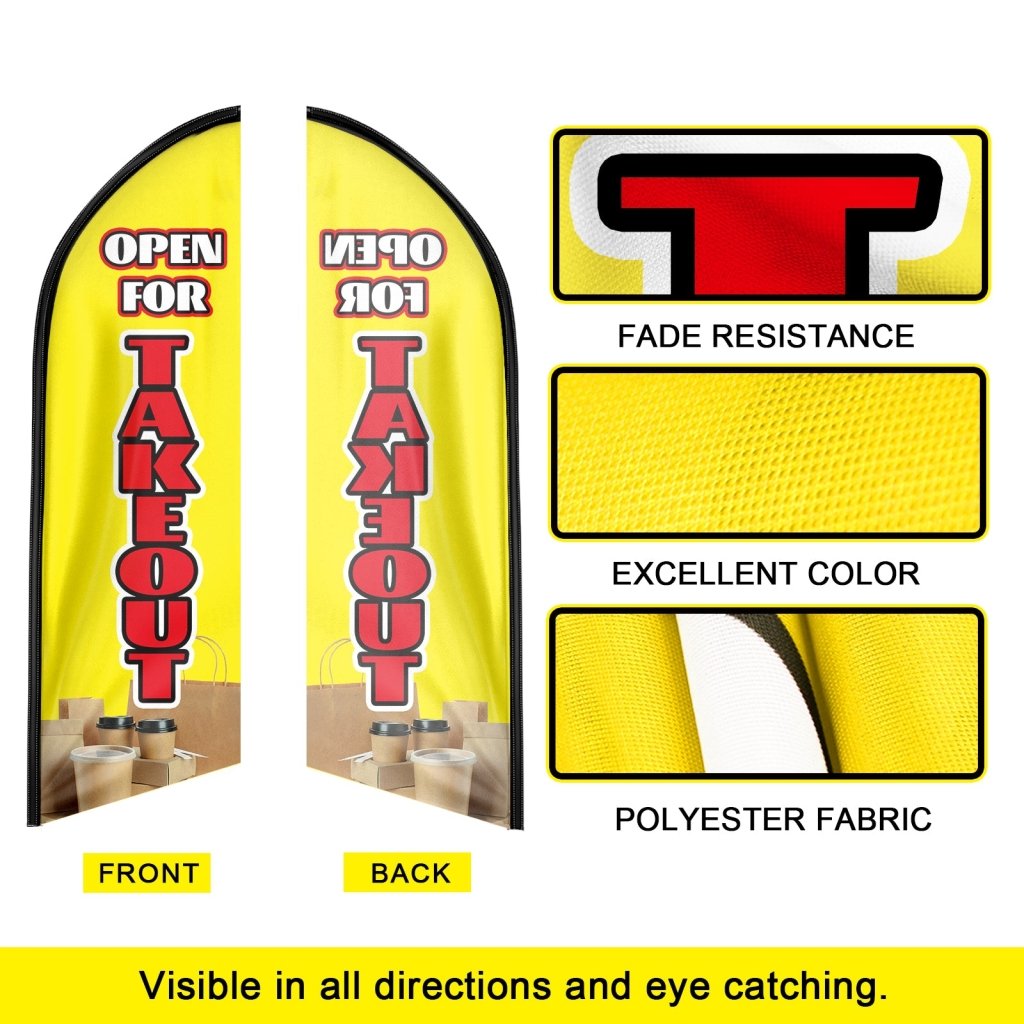 8FT Open For Take Out Yellow Advertising Swooper Flag(Flagpole Not Included 3.4)