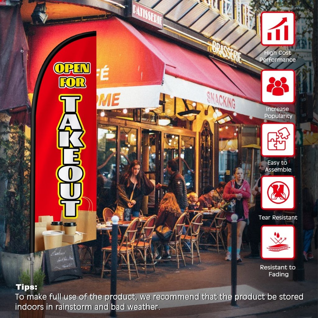 8FT Open For Takeout Red Feather Flag with Stainless Steel Pole Kit(2m flag set)