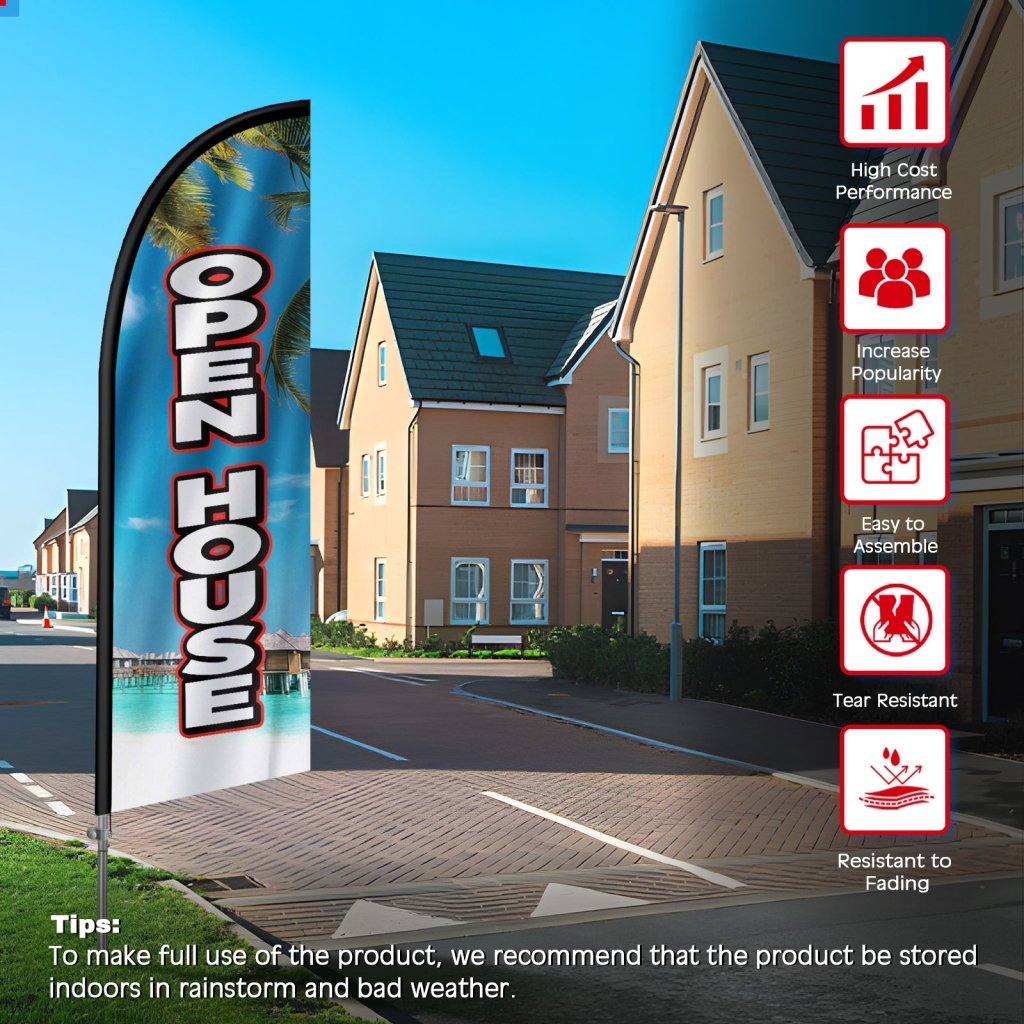 8FT Open House 01 Feather Flag with Stainless Steel Pole Kit/Ground Stake(2m flag set)