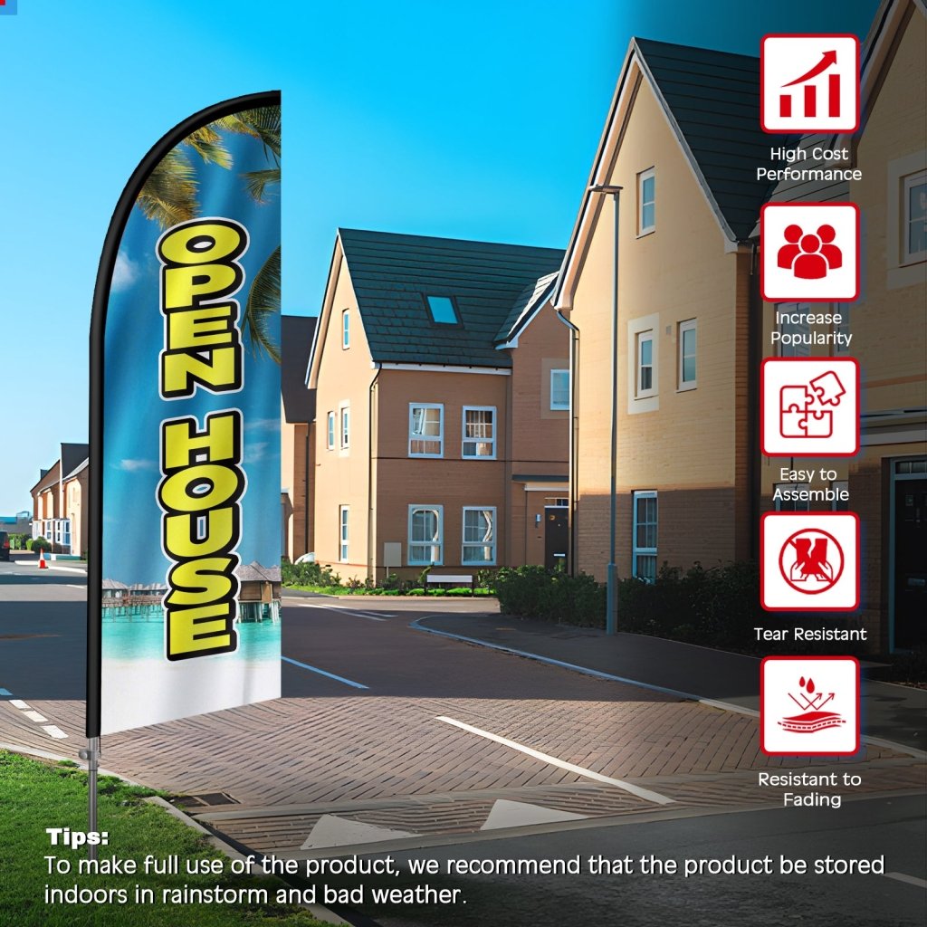 8FT Open House 02 Feather Flag with Stainless Steel Pole Kit/Ground Stake(2m flag set)