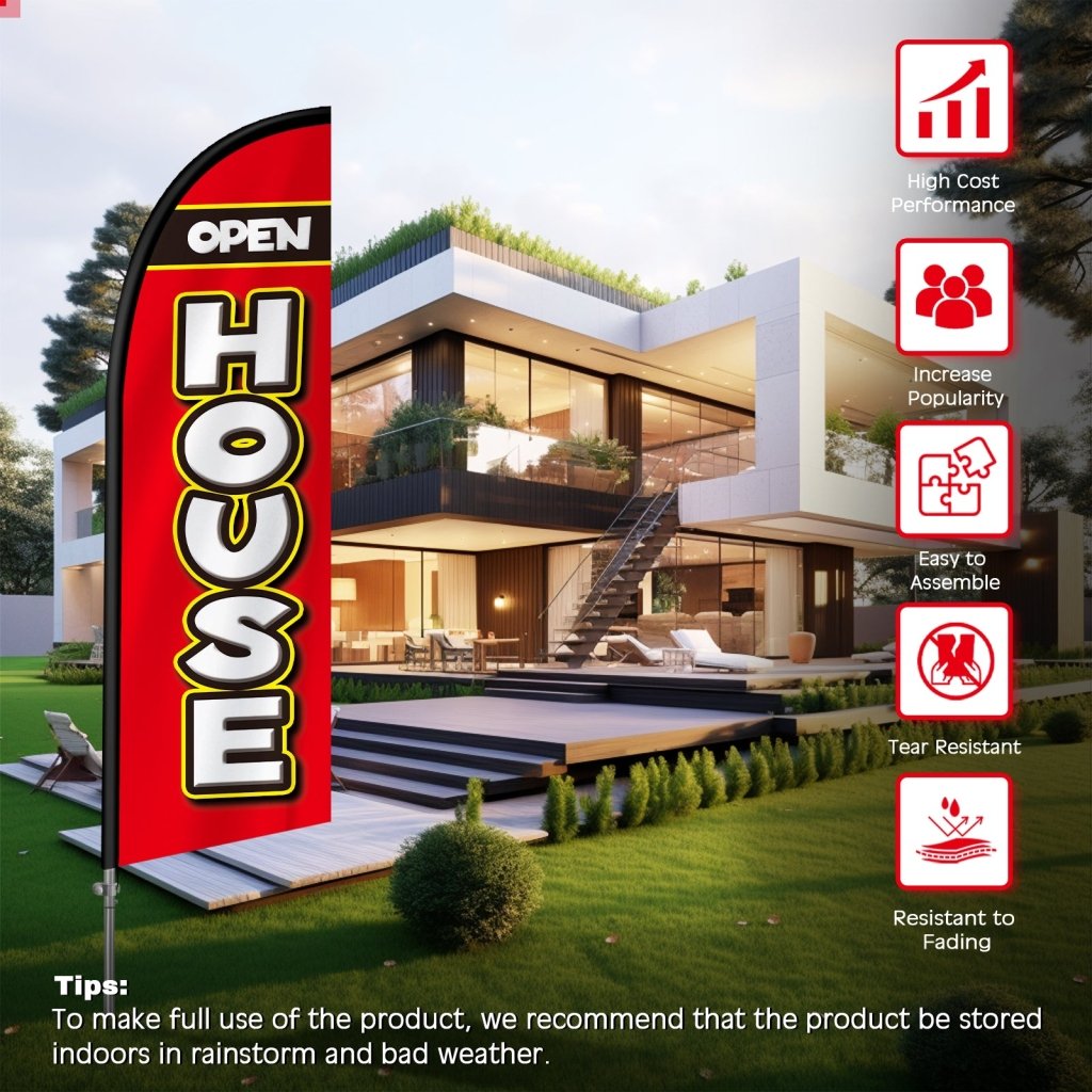 8FT Open House Banner Feather Flag with Stainless Steel Pole Kit/Ground Stake(2m flag set)