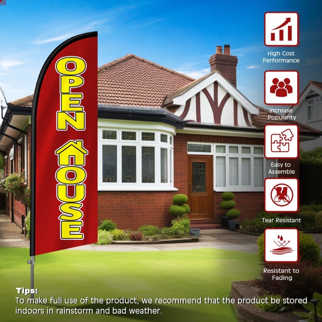 8FT Open House Banner Feather Flag with Stainless Steel Pole Kit/Ground Stake(2m flag set)