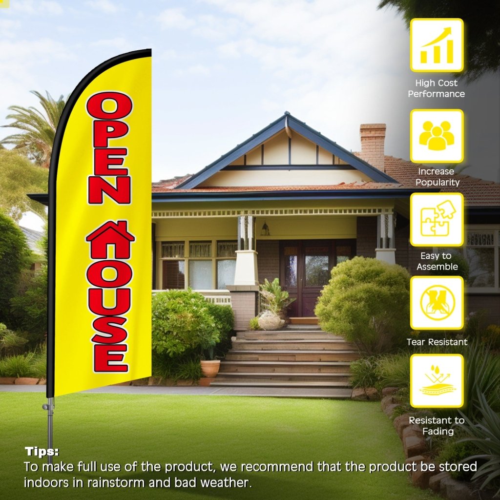 8FT Open House Banner Feather Flag with Stainless Steel Pole Kit/Ground Stake(2m flag set)