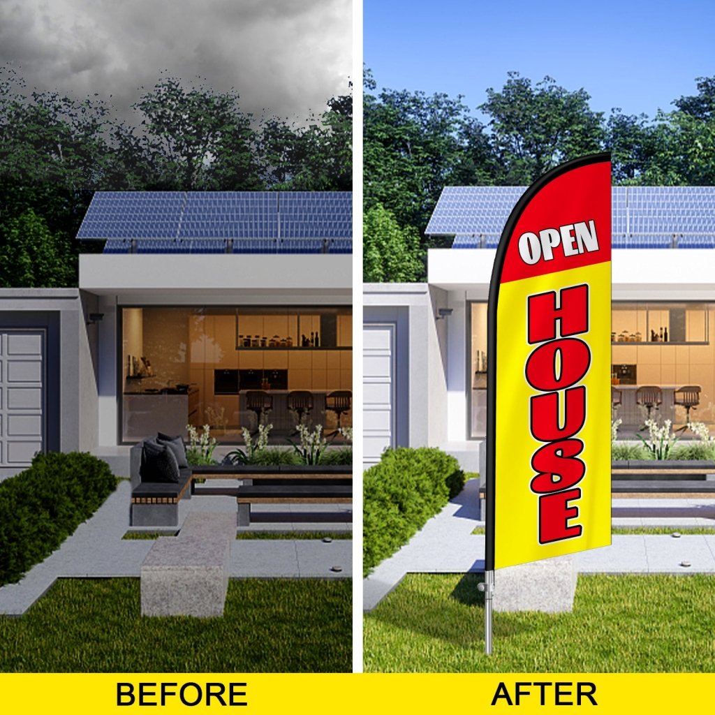 8FT Open House Banner Feather Flag with Stainless Steel Pole Kit/Ground Stake(2m flag set)