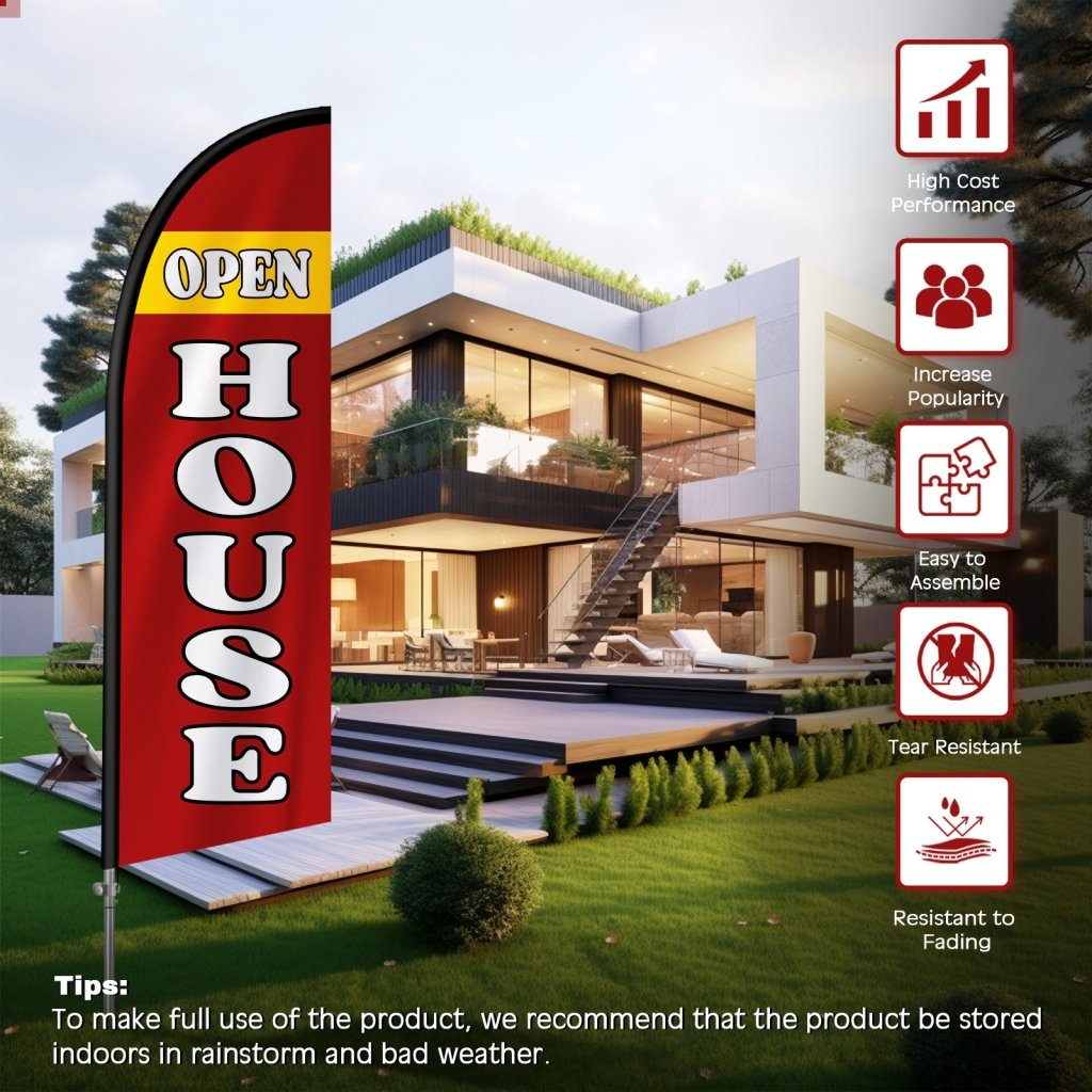 8FT Open House Banner Feather Flag with Stainless Steel Pole Kit/Ground Stake(2m flag set)