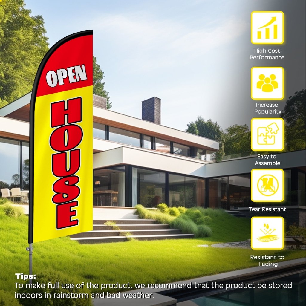 8FT Open House Banner Feather Flag with Stainless Steel Pole Kit/Ground Stake(2m flag set)