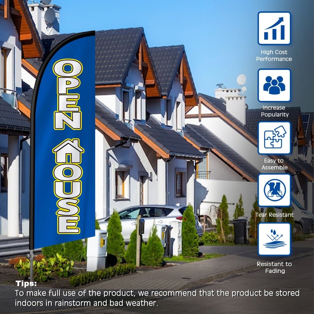 8FT Open House Banner Feather Flag with Stainless Steel Pole Kit/Ground Stake(2m flag set)