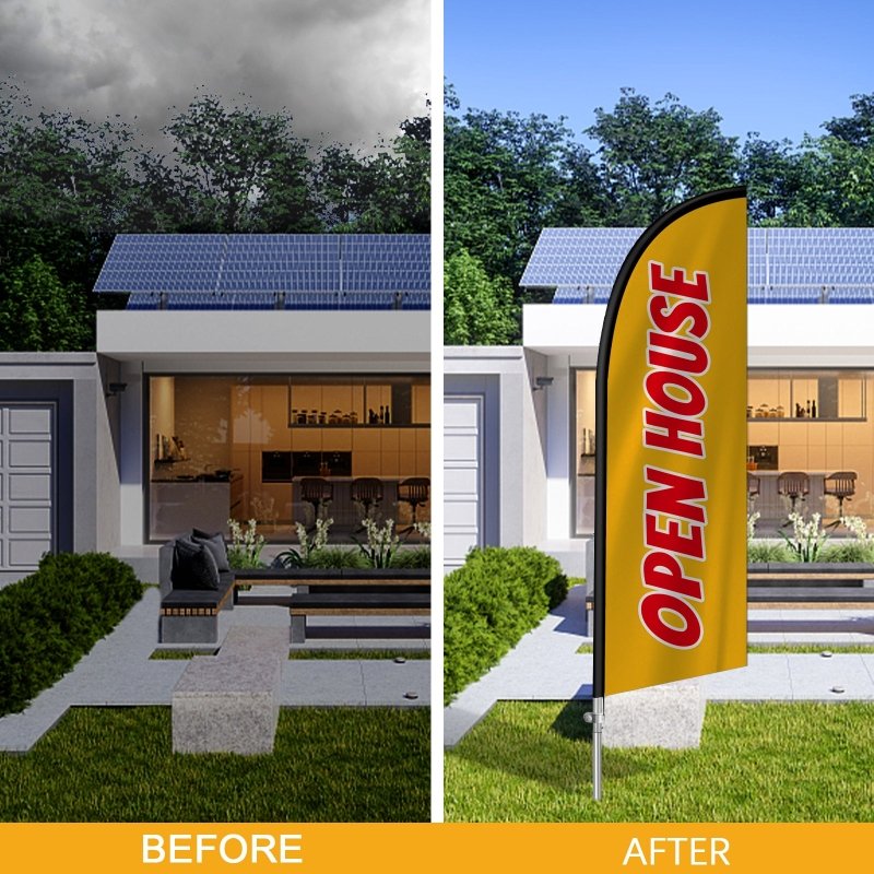 8FT Open House Banner Feather Flag with Stainless Steel Pole Kit/Ground Stake(2m flag set)