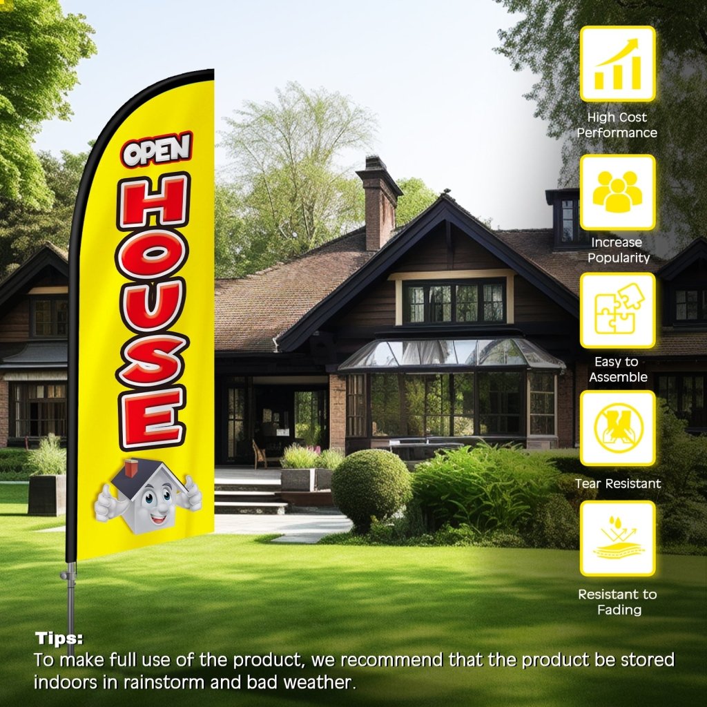 8FT Open House Banner Feather Flag with Stainless Steel Pole Kit/Ground Stake(2m flag set)