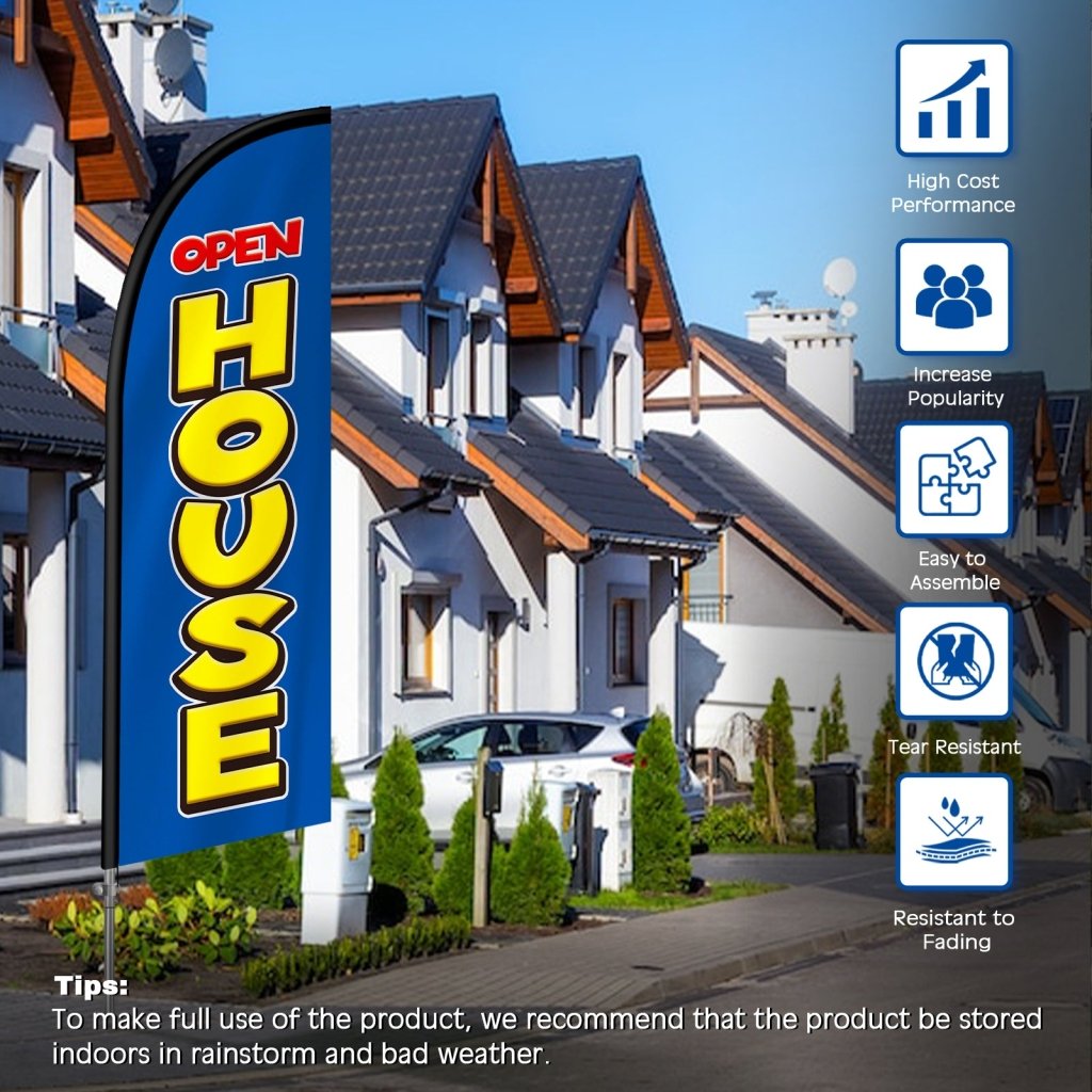 8FT Open House Banner Feather Flag with Stainless Steel Pole Kit/Ground Stake(2m flag set)