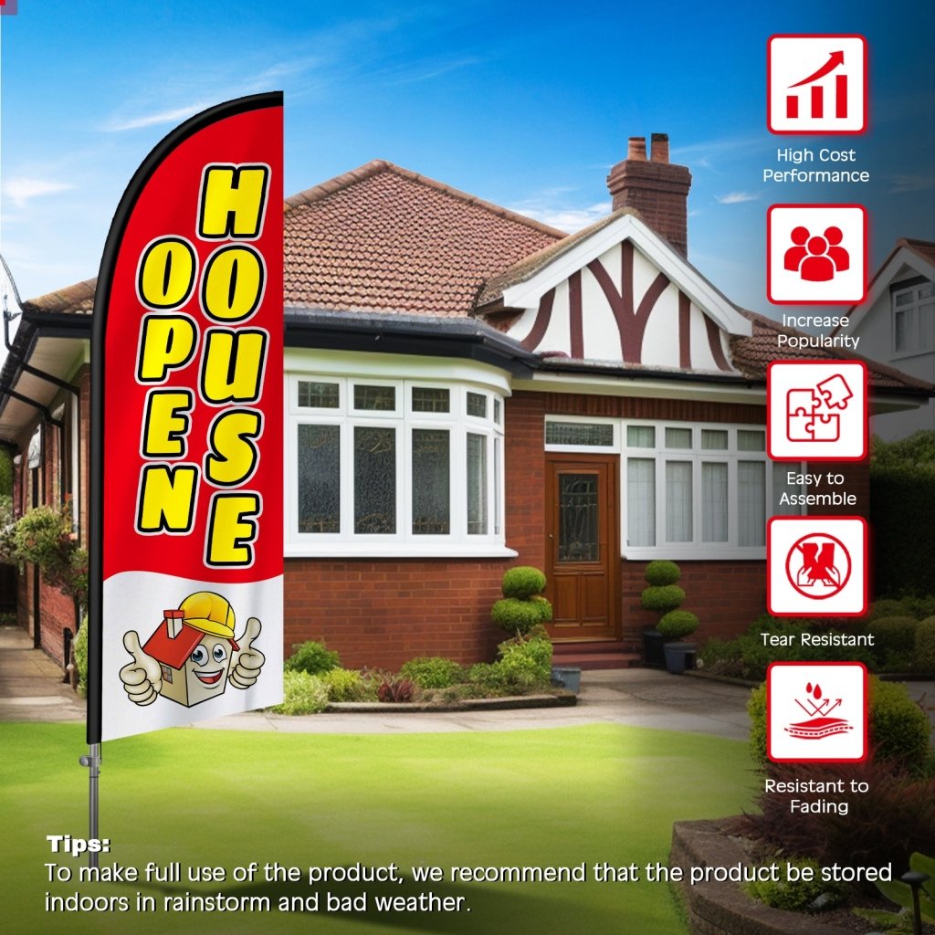 8FT Open House Banner Feather Flag with Stainless Steel Pole Kit/Ground Stake(2m flag set)
