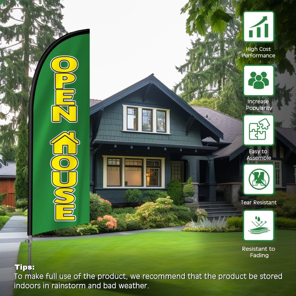 8FT Open House Banner Feather Flag with Stainless Steel Pole Kit/Ground Stake(2m flag set)