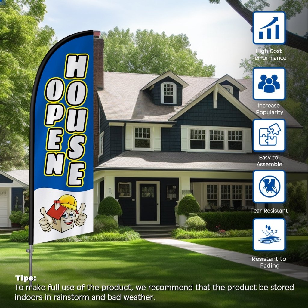 8FT Open House Banner Feather Flag with Stainless Steel Pole Kit/Ground Stake(2m flag set)