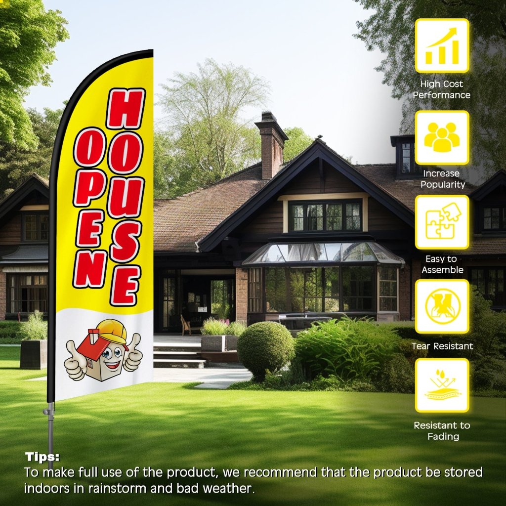 8FT Open House Banner Feather Flag with Stainless Steel Pole Kit/Ground Stake(2m flag set)