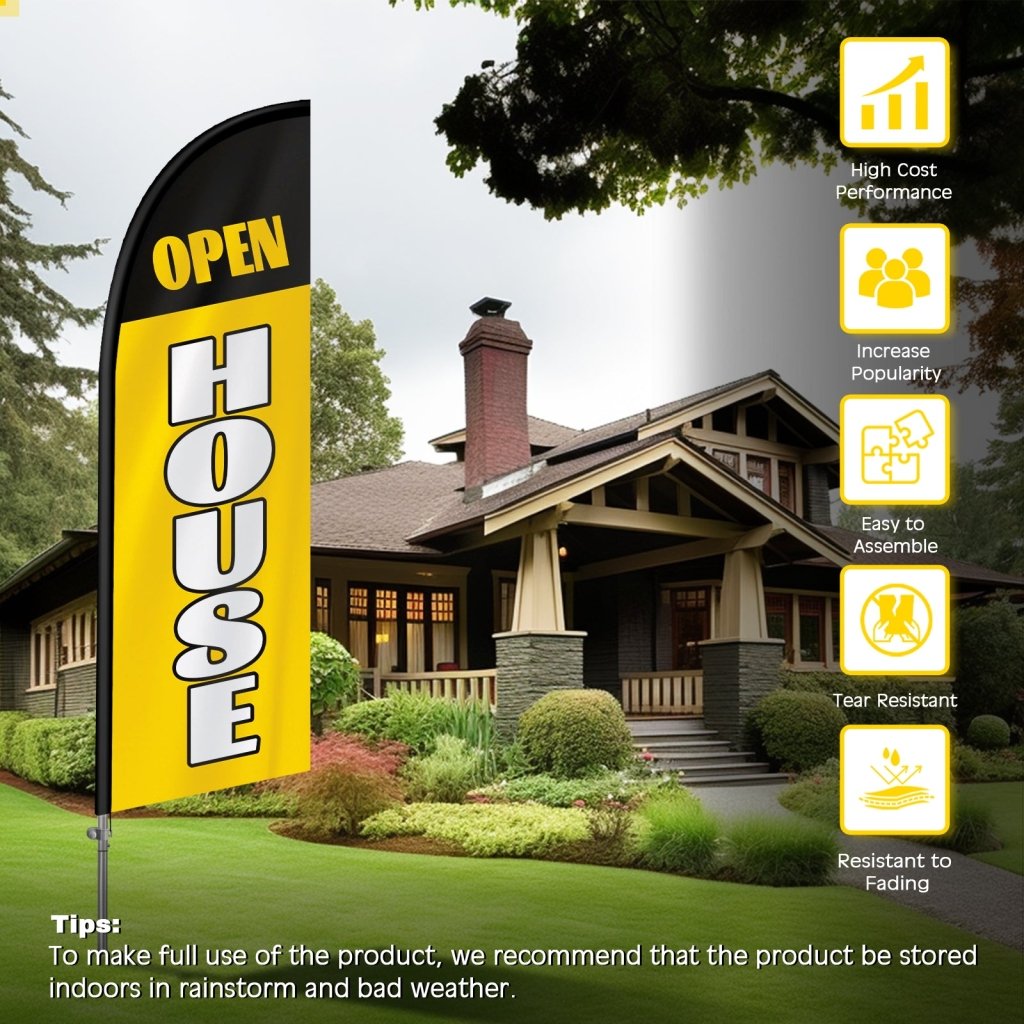 8FT Open House Banner Feather Flag with Stainless Steel Pole Kit/Ground Stake(2m flag set)