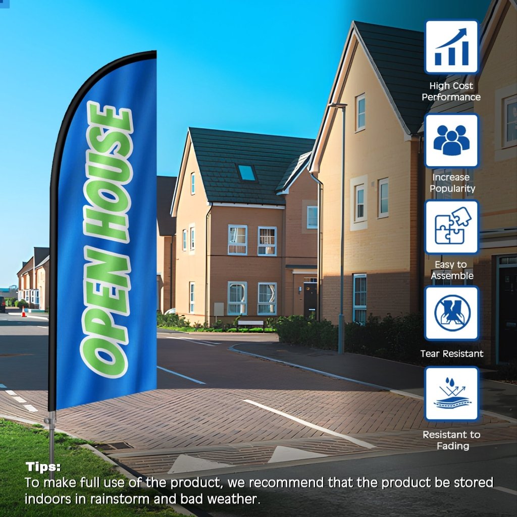 8FT Open House Blue&Green Feather Flag with Stainless Steel Pole Kit/Ground Stake(2m flag set)