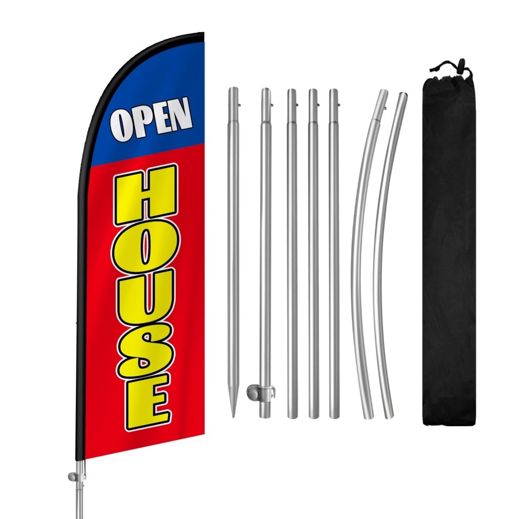 8FT Open House Red & Yellow 02 Banner Feather Flag with Stainless Steel Pole Kit/Ground Stake(2m flag set)