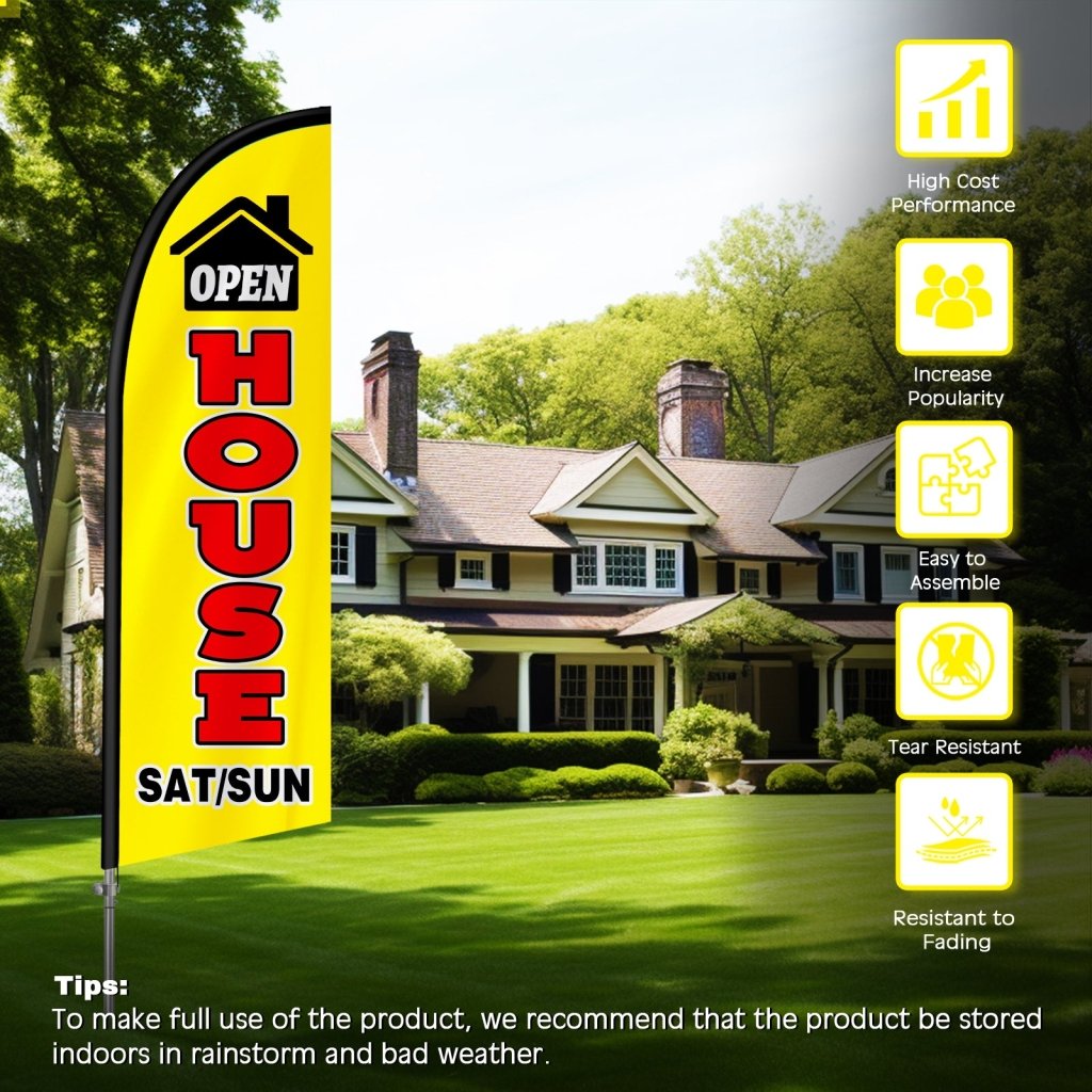 8FT Open House sun/sat Yellow&Red Feather Flag with Stainless Steel Pole Kit/Ground Stake(2m flag set)