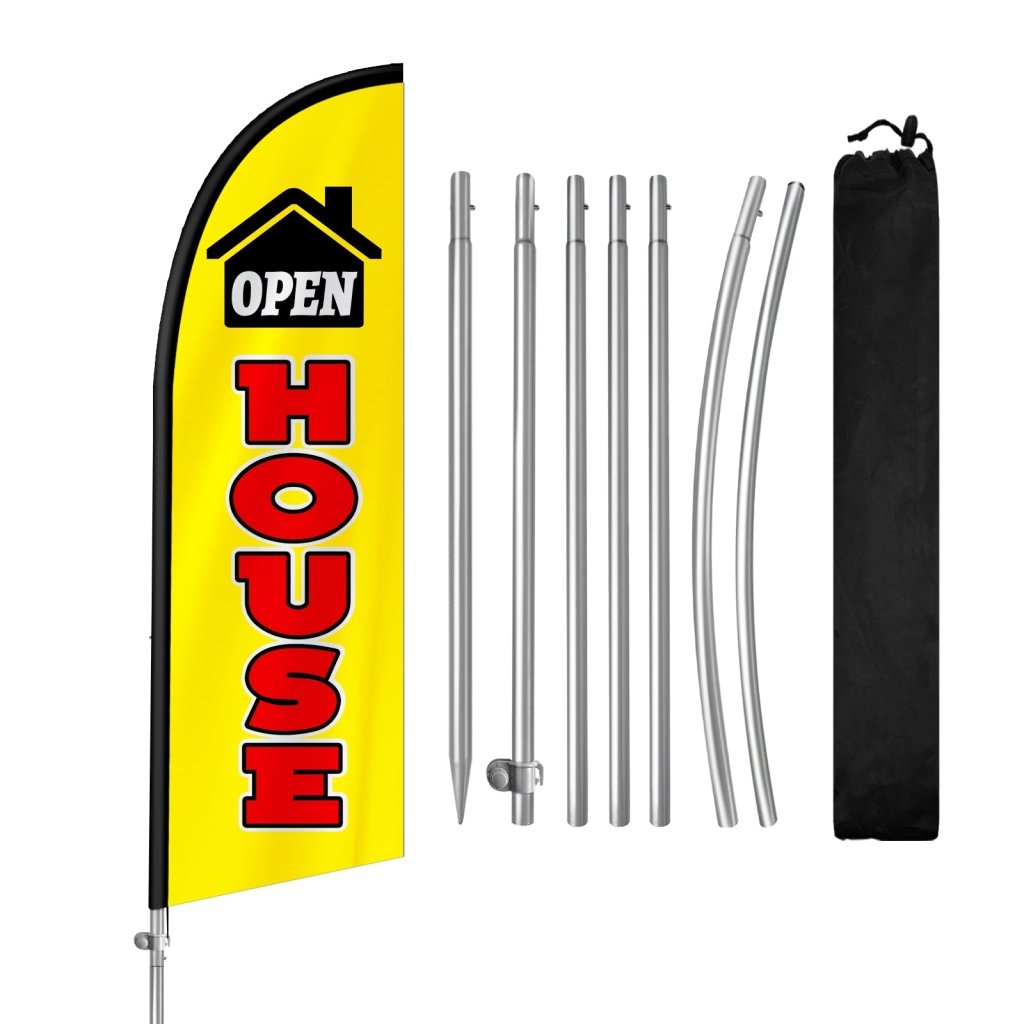 QSUM Open Swooper-vlag, 7 meter open banner veer vlag met paalkit en grondpen, open borden reclamevlag voor bedrijven en winkels (rood QSUM Open Swooper-vlag, 7 meter open banner veer vlag met paalkit en grondpen, open borden reclamevlag voor bedrijven en winkels (rood