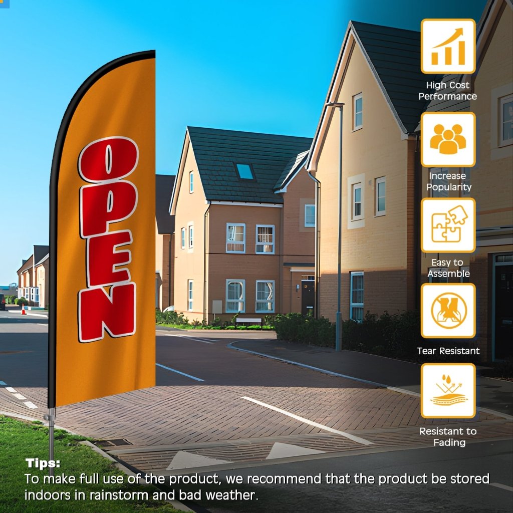 8FT Open orange&red Banner Feather Flag with Stainless Steel Pole Kit(2m flag set)