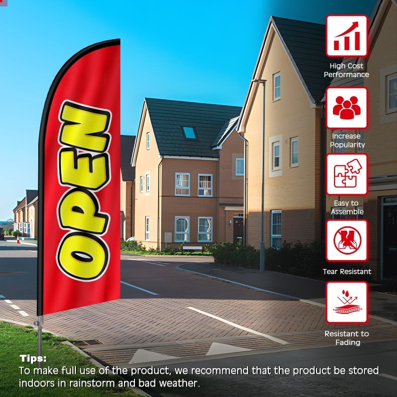 8FT Open red&yellow Banner Feather Flag with Stainless Steel Pole Kit(2m flag set)