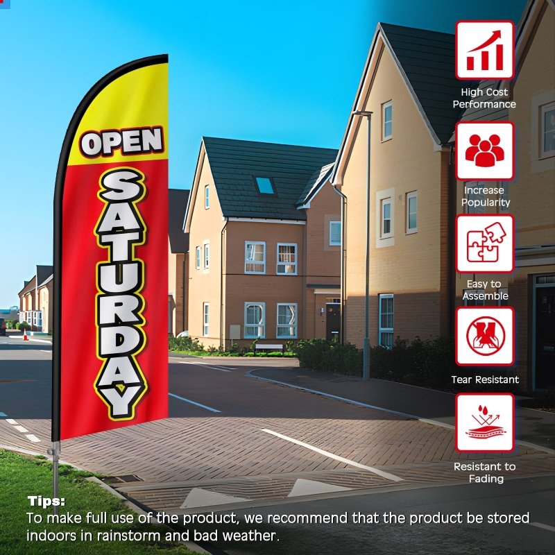 8FT Open Saturday Red Banner Feather Flag with Stainless Steel Pole Kit(2m flag set)