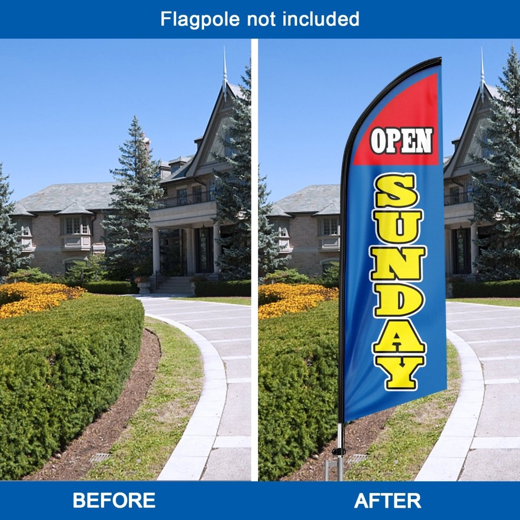 8FT Open Sunday Blue Advertising Swooper Flag(Flagpole Not Included 3.4)