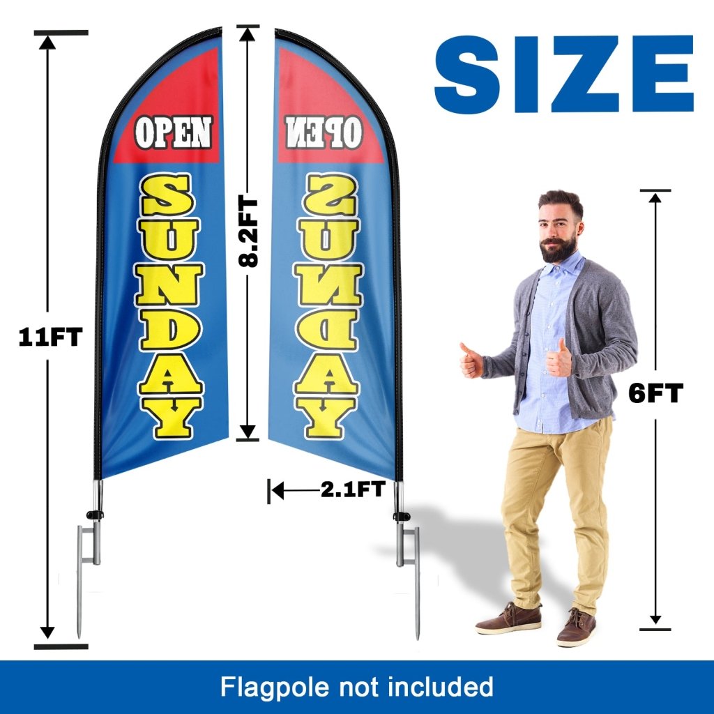 8FT Open Sunday Blue Advertising Swooper Flag(Flagpole Not Included 3.4)