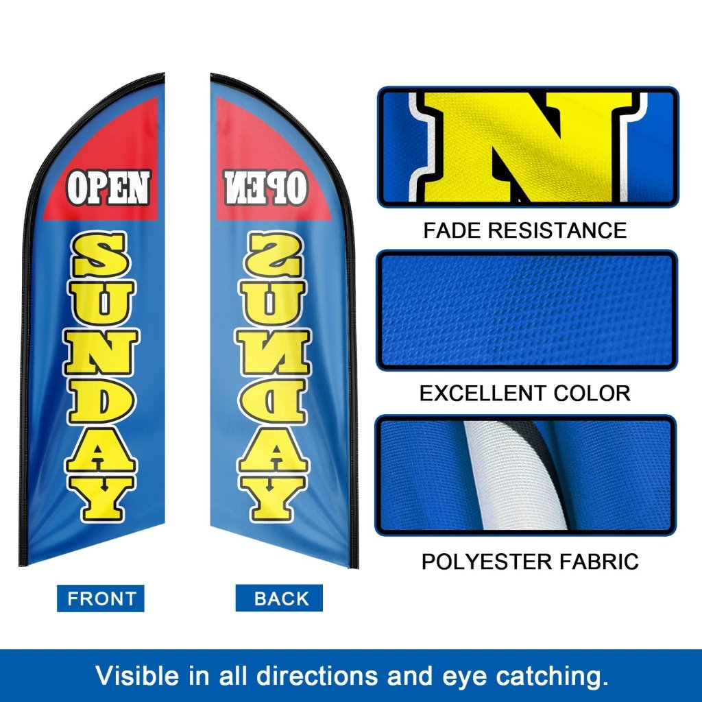 8FT Open Sunday Blue Advertising Swooper Flag(Flagpole Not Included 3.4)