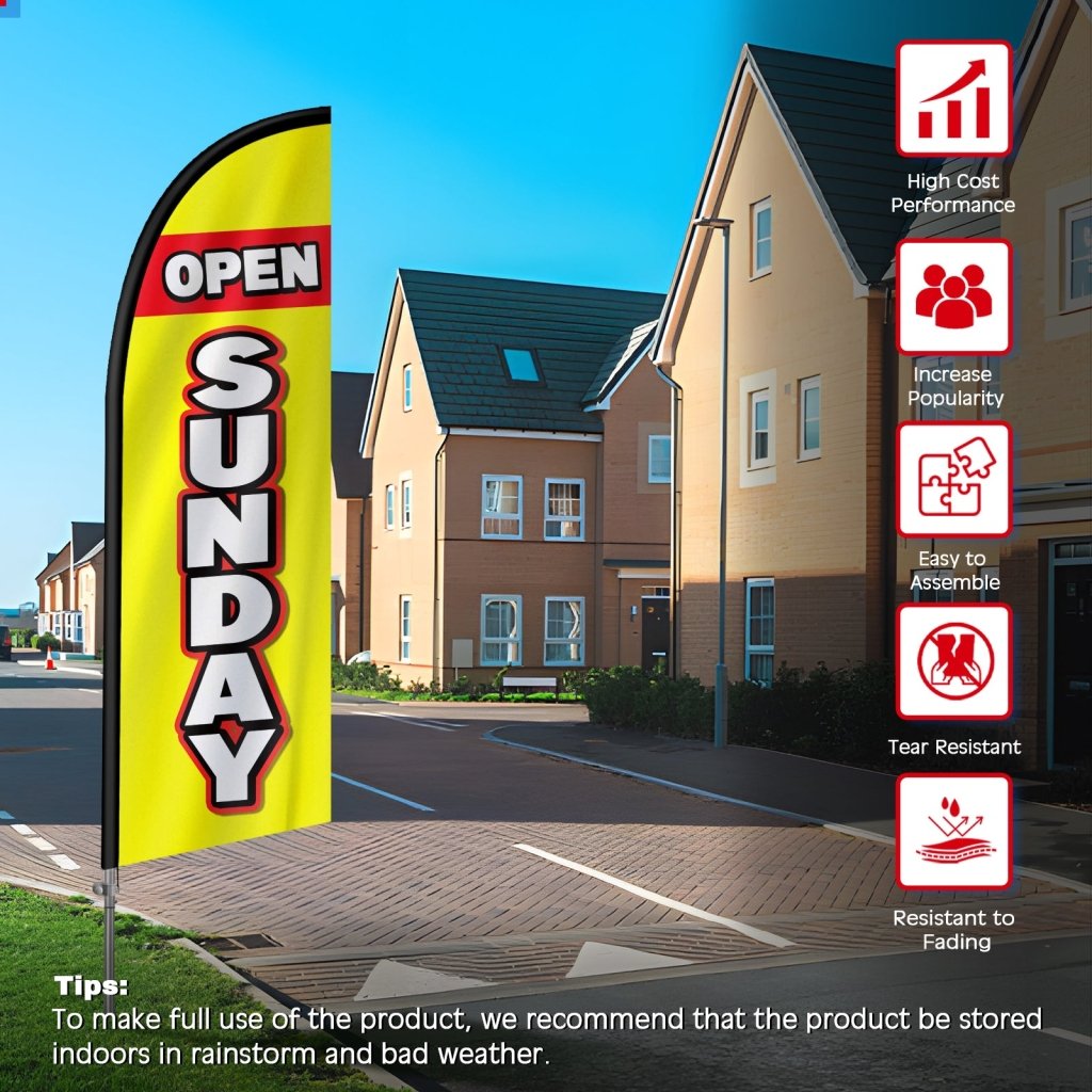 8FT Open Sunday Feather Flag with Stainless Steel Pole Kit(2m flag set)