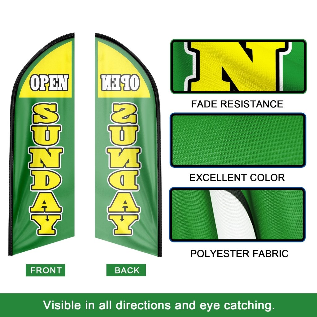 8FT Open Sunday Green Advertising Swooper Flag(Flagpole Not Included 3.4)