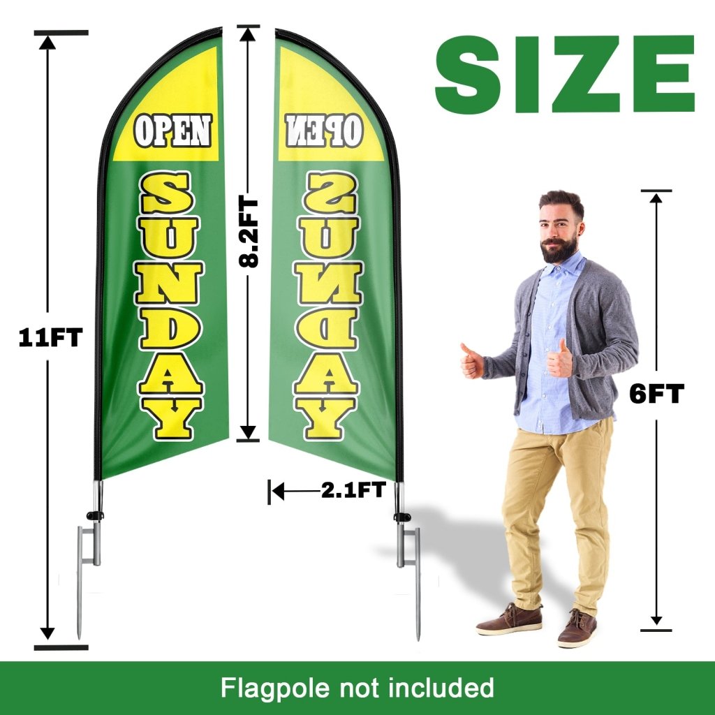 8FT Open Sunday Green Advertising Swooper Flag(Flagpole Not Included 3.4)