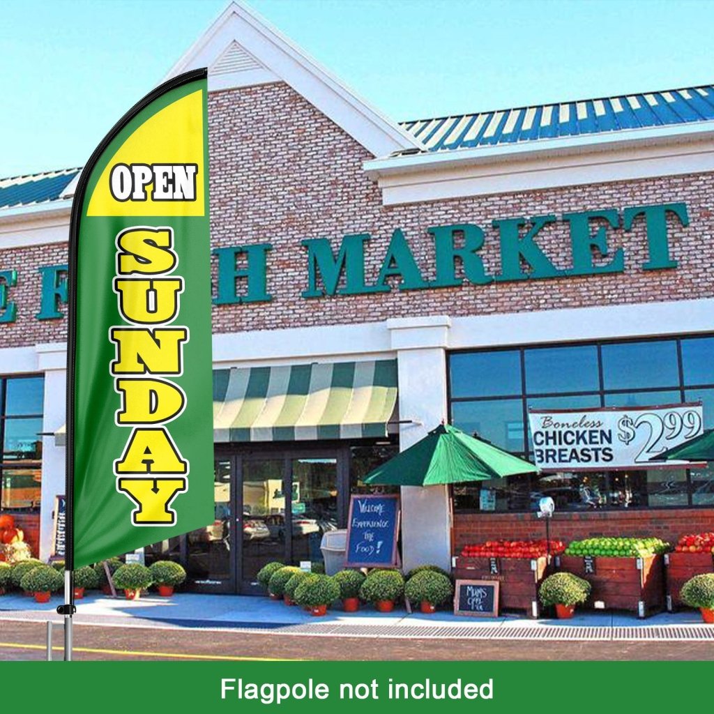 8FT Open Sunday Green Advertising Swooper Flag(Flagpole Not Included 3.4)
