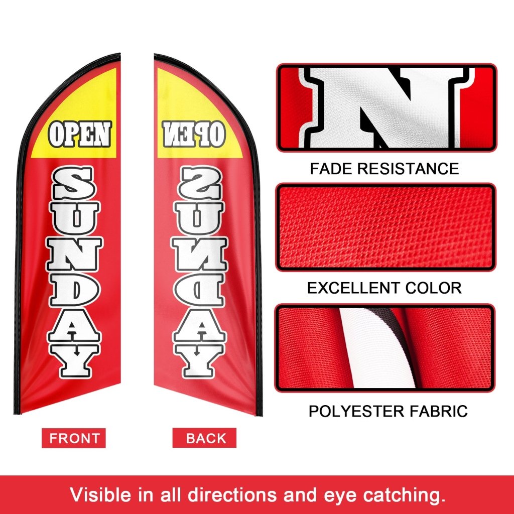 8FT Open Sunday Red Advertising Swooper Flag(Flagpole Not Included 3.4)