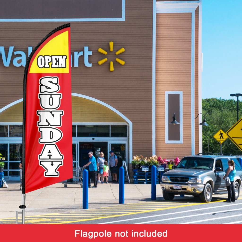 8FT Open Sunday Red Advertising Swooper Flag(Flagpole Not Included 3.4)