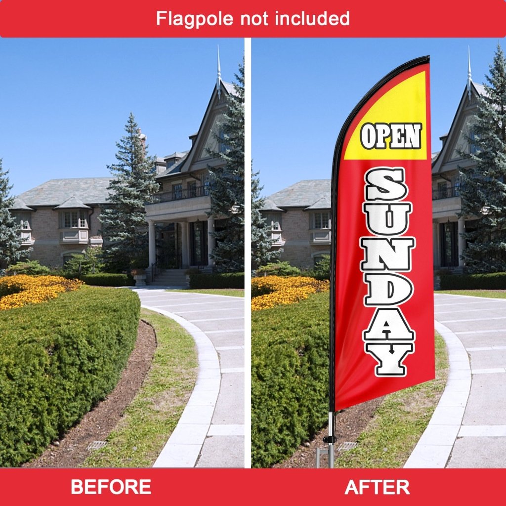 8FT Open Sunday Red Advertising Swooper Flag(Flagpole Not Included 3.4)