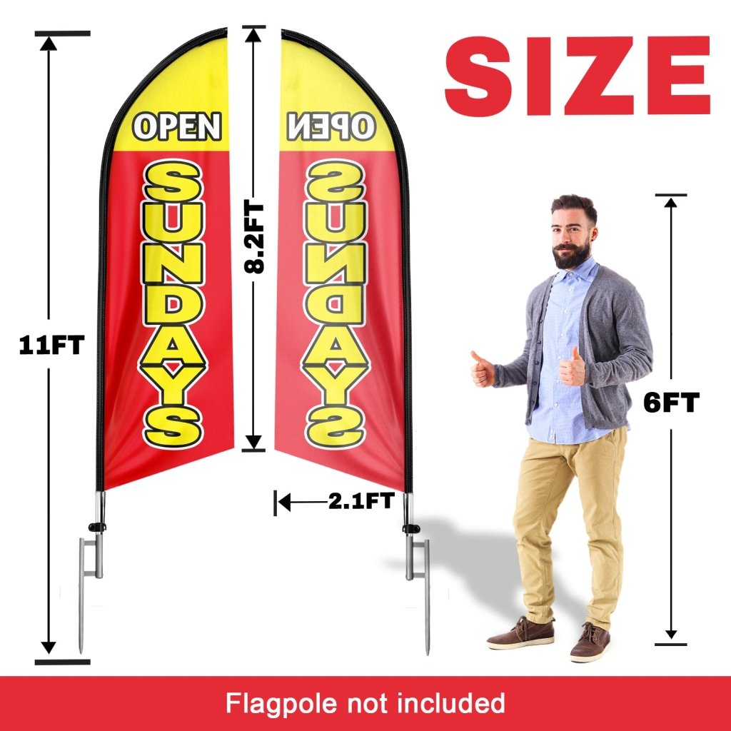 8FT Open Sundays Red Advertising Swooper Flag(Flagpole Not Included 3.4)