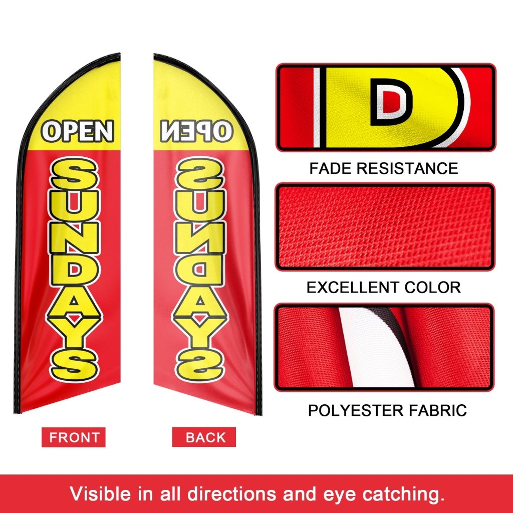 8FT Open Sundays Red Advertising Swooper Flag(Flagpole Not Included 3.4)