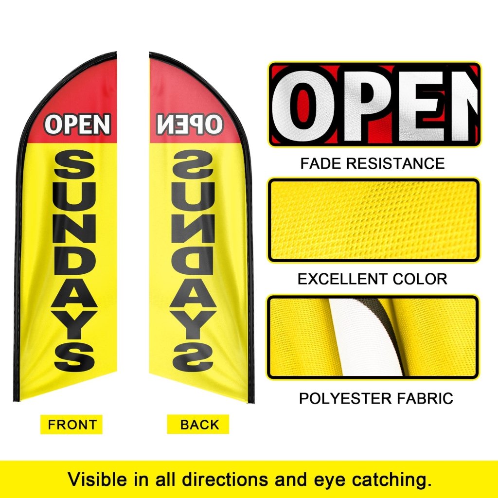 8FT Open Sundays Yellow Advertising Swooper Flag(Flagpole Not Included 3.4)