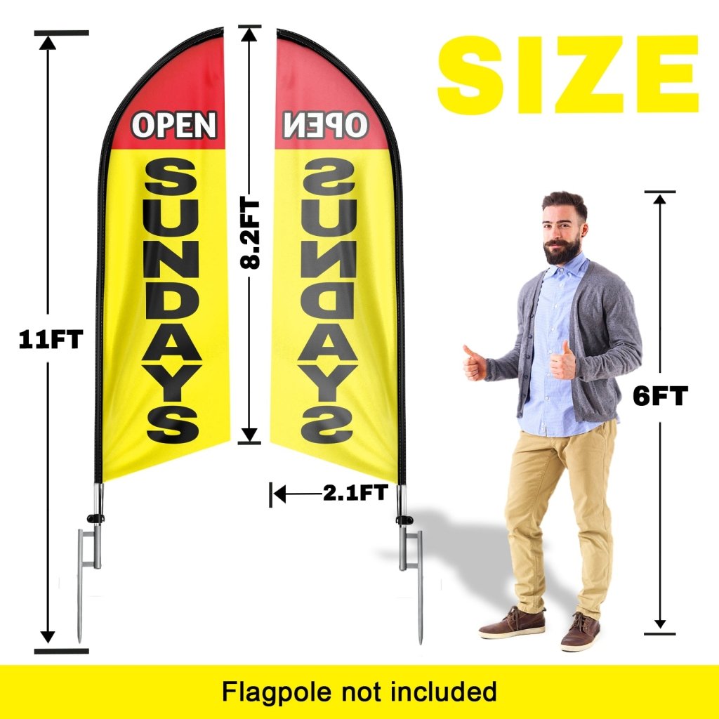 8FT Open Sundays Yellow Advertising Swooper Flag(Flagpole Not Included 3.4)