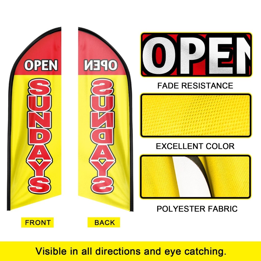 8FT Open Sundays Yellow&Red Advertising Swooper Flag(Flagpole Not Included 3.4)