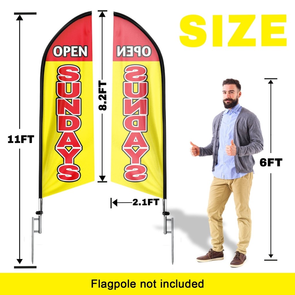 8FT Open Sundays Yellow&Red Advertising Swooper Flag(Flagpole Not Included 3.4)