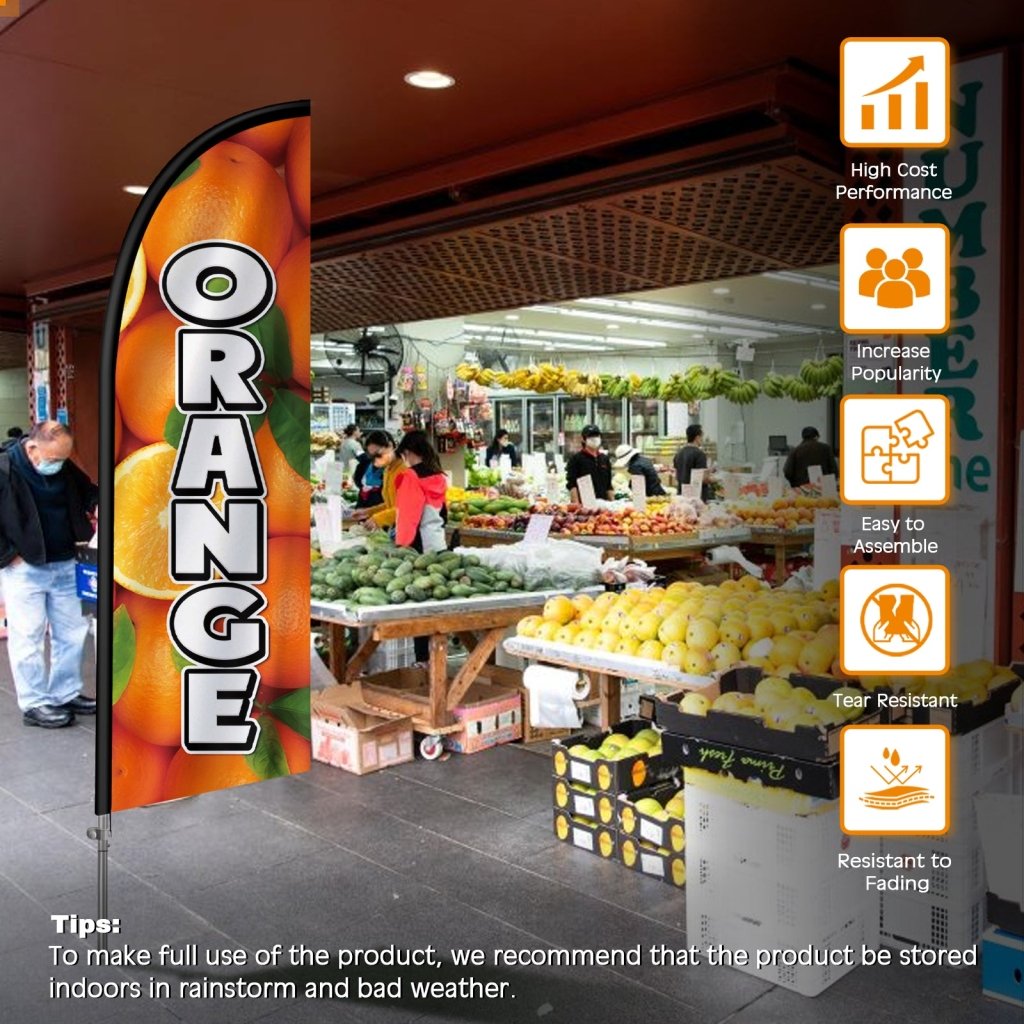 8FT Orange Feather Flag with Stainless Steel Pole Kit(2m flag set)