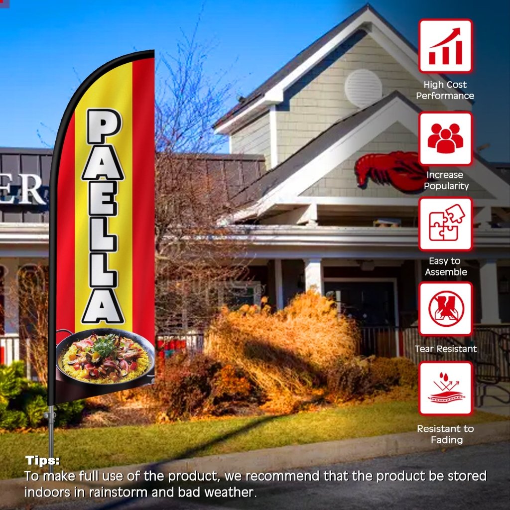 8FT Paella Feather Flag with Stainless Steel Pole Kit(2m flag set)