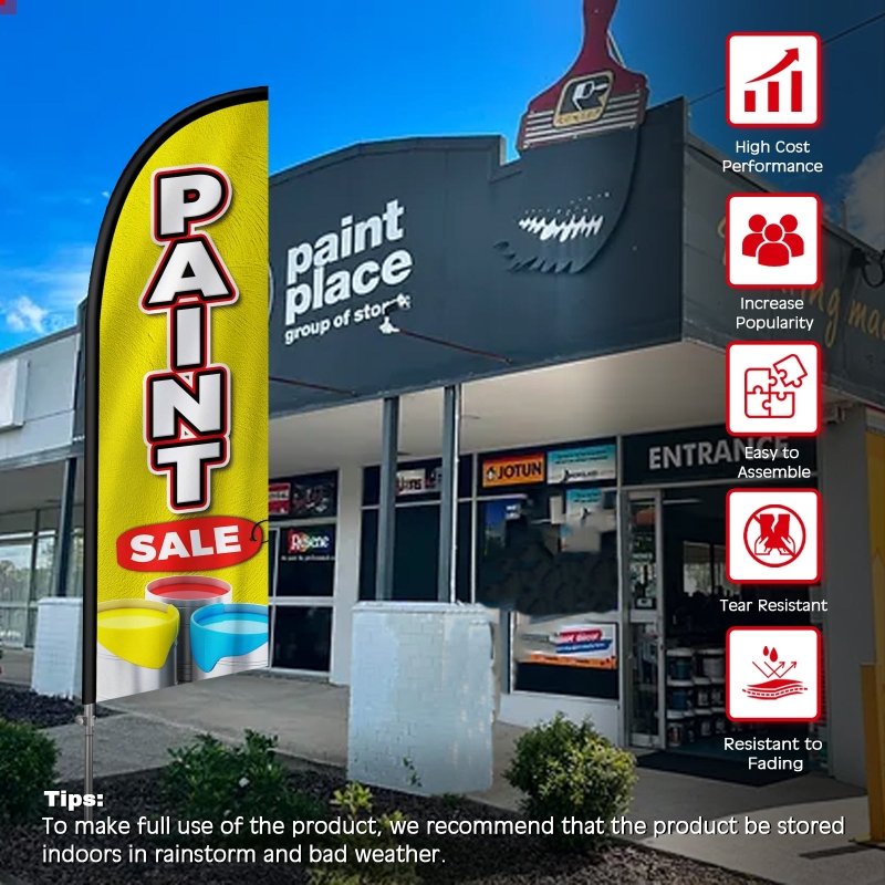 8FT Paint Sale Banner Feather Flag with Stainless Steel Pole Kit(2m flag set)